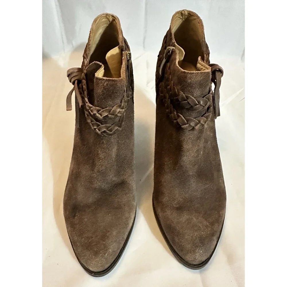 Franco Sarto Brown Suede Wedge Booties Braided Tassel Boho Womens 10